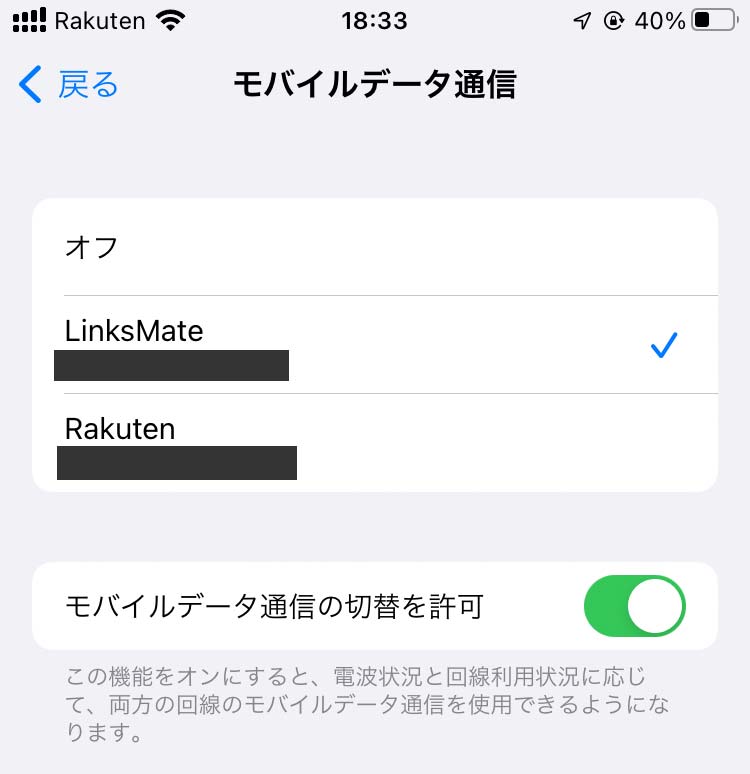 「設定」>「モバイル通信」>「モバイルデータ通信」